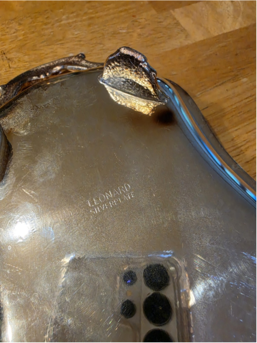 Vintage Leonard Silverplate Handled Butler Tray, Ornate Etched Scalloped Platter - Picture 3 of 11